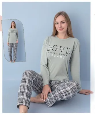 Immagine prodotto di Pigiama da donna Pigiama verde chiaro XXL lungo 2 pezzi C-62