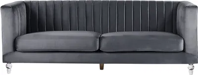 Produktbild von BELIANI 3-Sitzer Sofa Dunkelgrau Samtstoff mit Steppung Hohen Armlehnen Transparenen Acryl-Füßen Dicken Sitzkissen Modern Glam Wohnzimmer Ausstattung