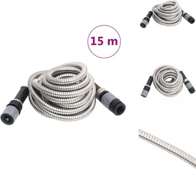 Produktbild von vidaXL Gartenschlauch mit Sprühdüse Silbern 0,6" 15 m Edelstahl -  Gartenschläuche