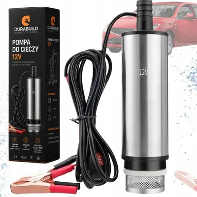 Productafbeelding van Dieselpomp 12V elektrisch – dompelpomp 12 l/min voor diesel, olie en water, rvs vloeistofpomp met accuklemmen en aan/uit-schakelaar