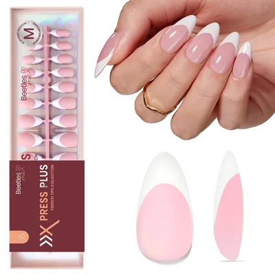 Image de Ongles artificiels 210 pièces - Motif français délicat - Forme amande rose - Ongles auto-adhésifs - Cadeau DIY pour femmes - Style français parfait - Ongles artificiels
