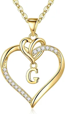 Produktbild von TINGN Herz Damen Halskette 14K Gold Vergoldet Zirkonia Initialen Kette - Valentinstag Geschenke