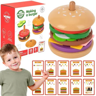 Productafbeelding van Woopie Groene Houten Burgerrestaurantpuzzel voor kinderen 15-deliggecertificeerd