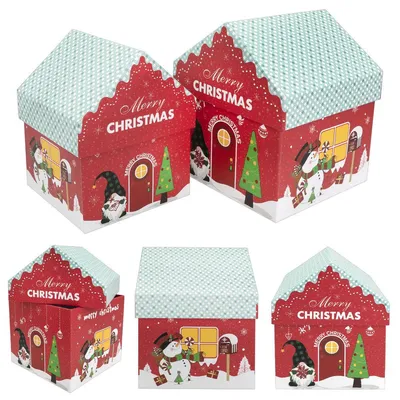Produktbild von Idena Geschenkboxen Weihnachten Häuschen Christmas M: 14,8x18x14,8cm, S: 12x16x12cm 2 Stück