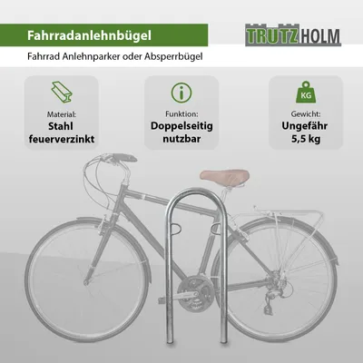 Produktbild von Fahrradanlehnbügel  111,5 x 40 cm Stahl feuerverzinkt Ø 49 mm Einbetonieren Fahrradständer Typ U