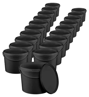 Zdjęcie produktu dla Wiadro BenBow z pokrywką 5L x20 czarne - bezpieczne dla żywności, wytrzymałe, hermetyczne, szczelne, bezzapachowe - plastikowe wiadro z uchwytem - puste