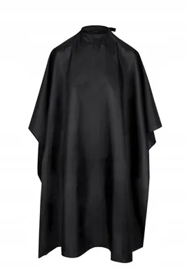 A black hairdressing cape is shown against a white background.