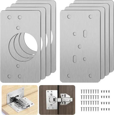 Produktbild von Scharnier Reparaturset, 8 Stück Scharnier Reparaturplatte für Schrank, Edelstahl Schrankscharnier Reparaturplatte für Kisten Möbel Fenster