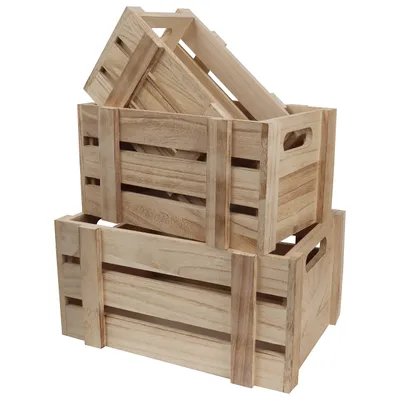 Produktbild von Belle Vous Aufbewahrungsbox Holz mit Griff (3Stk) – Aufbewahrungsbox Vintage Größe S, M, L - Deko Kisten Vintage, Holzkiste Aufbewahrung – Holz Kiste