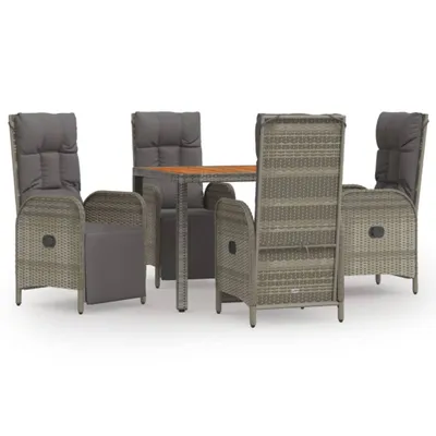 Image de vidaXL Ensemble de jardin 5 pièces avec coussins Gris Poly rotin