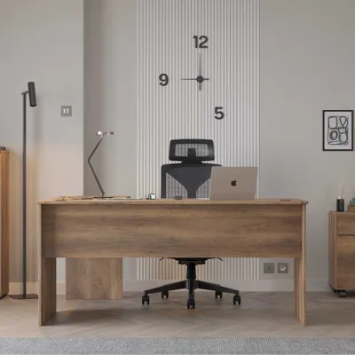 Produktbild von Skye Decor, Rms-320-Oo-1, Schreibtisch, 100 % Melaminbeschichtete Spanplatten, Nussbaum, 160 x 144 x 75 cm