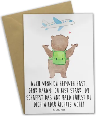 Produktbild von Mr. & Mrs. Panda Klappkarte Heimweh überwinden - Weiß - Geschenk, Glückwunschkarte, hochzeitskarten, durchhalten, Trost, Lebensfreude, Zuversicht, innere Stärke, Mut