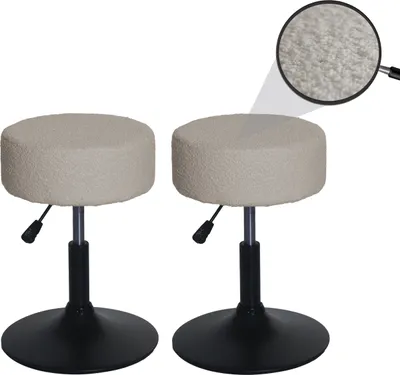 Produktbild von 2er-Set Hocker MCW-C22, Sitzhocker Schminkhocker, höhenverstellbar drehbar Ø 37cm Stoff Bouclé 450g/m² MVG  beige