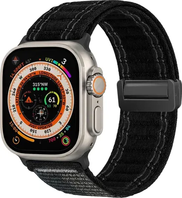 Produktbild von Smartwatch Armband für Apple Watch Ultra 3 49mm Nylon Textil Band Ersatzband Wechselband Magnetverschluss flexibel atmungsaktiv Schwarz