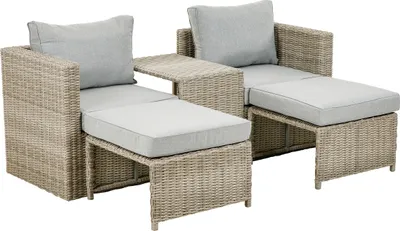 Produktbild von greemotion Lounge Set Polyrattan 2-Sitzer Olea Mini, helles Kobograu, Outdoor- & Balkon-geeignet, inkl. Auflagen & Polster, frei kombinierbar, Stauraum-Tisch