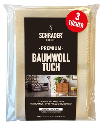 Produktbild von SCHRADER Premium Baumwolltuch - Poliertuch für alle Oberflächen, Möbel, Kleidung, Leder, Holz - cremefarben - 25x33cm - 3 Stück - Germany