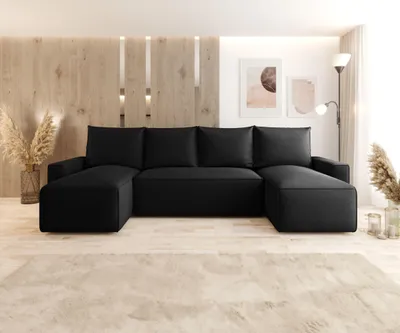 Produktbild von CORNERO Ecksofa mit Schlaffunktion HAVANA in U-Form Sofa mit Schlaffunktion und Bettkasten EckcouchWohnlandschaft in U-Form Schwarz