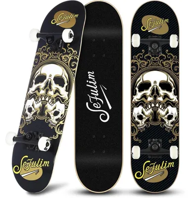 Productafbeelding van Volledige skateboard, 78,9 x 20,3 cm, 7-laags Canadees esdoornhout, dubbele kicktail, zwart