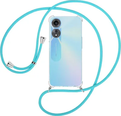 Produktbild von Handykette Backcover-Schutzhülle mit Band (Metall silberfarben) für Oppo A58 5G, Oppo A78 5G (6.56'') - türkis