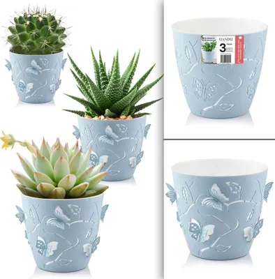 Produktbild von uandu 3er Blumentopf Set. 3 Größen. Blumenständer, Deko, Blumen, fürs Zuhause, Plant Pot, übertopf, Flower Pot. Blumentopf Gross, Pflanzentopf Groß, 3D, Blau