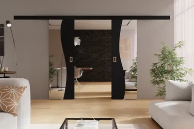 Produktbild von KIER FURNITURE Doppelwandige Schiebetüren mit Spiegeln FALA DUO - 132x205x1,6 cm - Schwarz