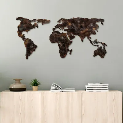 Image de Wallity, World Map 25, accessoire mural décoratif en métal, multicolore, 100 % METAL, 127 x 1,5 x 60 cm