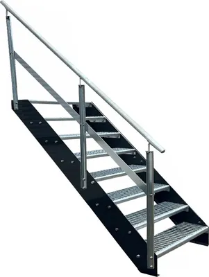 Obrázok produktu pre Mriežkované oceľové schodisko s 8 stupňami - pozinkované a antracitovo práškovo lakované pozdĺžniky - (š x v x h) 140 x 152 x 158 cm