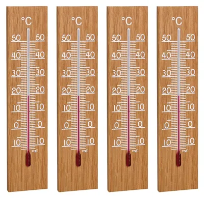 Produktbild von TFA Dostmann 4er Set Analog Thermometer Innen Außen wetterfest Eiche Holz