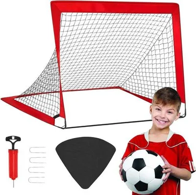 Produktbild von Famanu Faltbares Fußballtor für Kinder - U-förmige Heringe - Fußball + Pumpe + Tragetasche