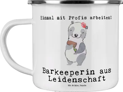 Produktbild von Mr. & Mrs. Panda Pott Barkeeperin Leidenschaft - Weiß - Geschenk, Kurs, Ausbildung, becher emaille, Tasse, Haferl, Bartender, Teetasse