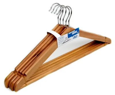 Image de Cintres Droits Avec Barrette Bois Verni Lot De 5