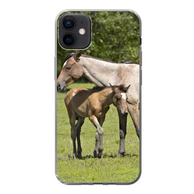 Produktbild von MuchoWow® Handyhülle Schutzhülle Hülle für iPhone 12 mini Pferde - Gras - Schatten Silikon Softcase Handy Hülle - Bild