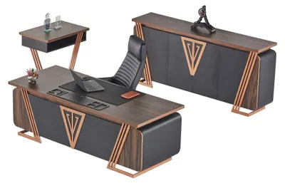 Produktbild von Arbeitszimmer-Set Bürotisch Bürostuhl Sideboard Beistelltisch Schwarz