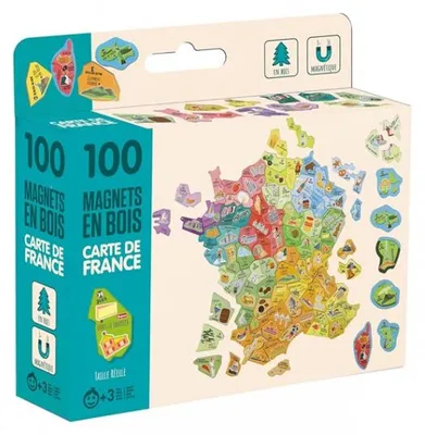 Image de Carte de france magnétique 100 magnets en bois - jeujura - 8969 - accessoire tableau, aimants
