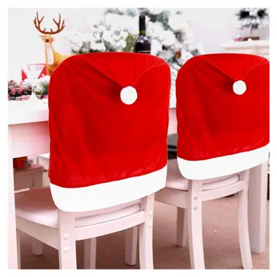 Produktbild von Weihnachtsstuhlbezüge, 6 Stück, mit Weihnachtsmann-Mütze, Schonbezug für Stuhl-Rückenlehne, für Weihnachten, Esszimmer