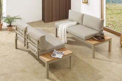 Produktbild von riess-ambiente Modulare Garten Sitzgruppe ORLANDO LOUNGE 240cm champagner greige Aluminium wetterfest inkl. Kissen Terrassenmöbel Balkonmöbel