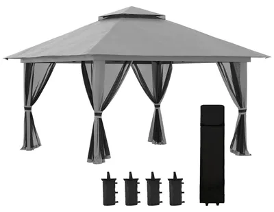 Produktbild von Faltpavillon 4X4M Pop-Up Gartenpavillon Mit Uv-Schutz & Netzwänden, Doppeldach, Dunkelgrau