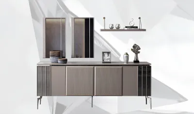 Image de Ensemble Buffet avec miroir Armoire Buffet gris Commode en bois