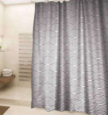 Produktbild von MSV Duschvorhang Premium Wave Grau Anti Schimmel Polyester