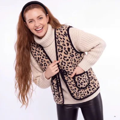 Produktbild von Kurzweste Damen Teddyweste Leo Look 36 38 40 42 44 46 mit Schnürung