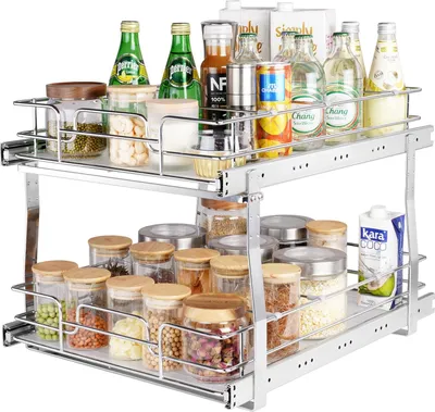 Zdjęcie produktu dla Organizer pod zlewozmywak kosz do szafki dwupoziomowy wysuwana półka XL