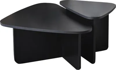 Zdjęcie produktu dla Zestaw 2 trójkątnych stolików kawowych z zaokrąglonymi krawędziami, 90 cm x 60 cm - BALLARE