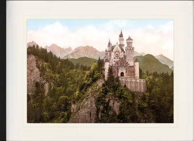 Produktbild von Schloß Neuschwanstein Gerahmtes Bild Mit Edlem Passepartout | Wand-Bilder | Im Bilderrahmen - Das Märchenschloss Um 1900 (60 x 80 cm)