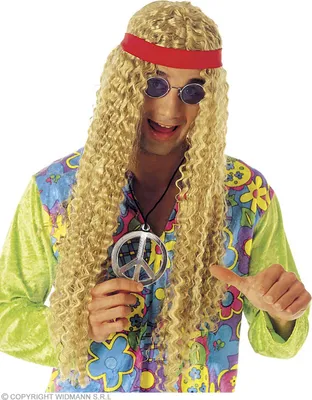Produktbild von Hippie Perücke gelockt blond  mit Stirnband - 70 Jahre Hippy