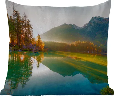 Produktbild von MuchoWow® Outdoor Kissen - See - Wald - Berge - Natur - Sonne - Landschaft - 40x40 cm - Wetterfest - Lounge Kissen - Kopfkissen - Interieur - Polster mit Bild