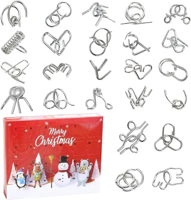 Productafbeelding van Puzzelspellen adventskalender bevat 24 metalen puzzels - Kerstkalender kindercadeau - Adventskalender puzzel - Meisjes