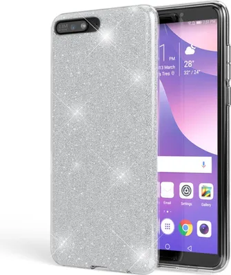 Produktbild von NALIA Handyhülle kompatibel mit Huawei Y6 2018, Glitzer Silikon Case Back Cover Silber