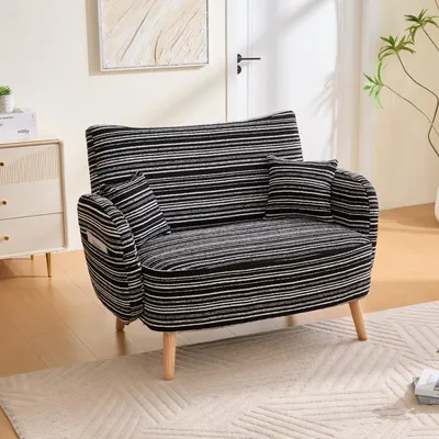 Obrázek produktu pro okwish dvoumístné lounge křeslo s úložnou kapsou, relaxační pohovka s zesílenými nohami z masivního dřeva a polštáři na područkách, černá
