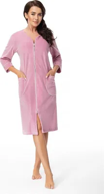Produktbild von LEVERIE eleganter Damen-Bademantel/Morgenmante mit praktischem Reißverschluss, Altrosa, Gr. 2XL