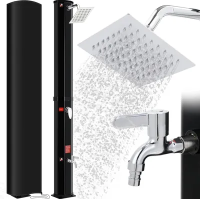 Image de Douche solaire de jardin Douche extérieure - Colonne de douche indépendante en aluminium - Réservoir de 40 l - Hauteur 225 cm - Pomme de douche 360° - Robinet pour se laver les pieds - Température jusqu'à 60 °C - Avec couvercle